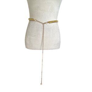 Gold Chain Waist Belt With Yellow Ribbon Detailing & Dangling Charm ball Accent